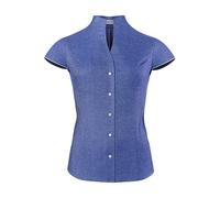 Vincenzo Boretti Blusa, Modern-fit/Corte Ligeramente más angosto, Cuello cáliz, Suave Oxford, Manga Corta Azul 42