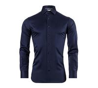 Vincenzo Boretti Camisa, Body-fit/Muy Entallado, elástico, diseño en Espiga - fácil de Planchar Azul Oscuro 39-40