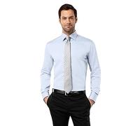 Vincenzo Boretti Camisa de Hombre, Ajustada Entallada (Slim-fit), 100% algodón, Manga-Larga, Cuello Kent, puño Reversible Lisa - no Necesita Plancha Azul Claro 39-40