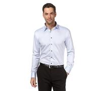Vincenzo Boretti Camisa de Hombre, Corte Ajuste Recto/Regular-fit, 100% algodón, Manga-Larga, Cuello Kent, con entredós de Contraste, Lisa - no Necesita Plancha Azul Hielo 45-46