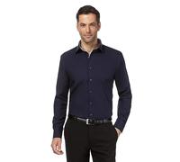Vincenzo Boretti Camisa de Hombre, Corte Ajuste Recto/Regular-fit, 100% algodón, Manga-Larga, Cuello Kent, con entredós de Contraste, Lisa - no Necesita Plancha Azul Oscuro 41-42