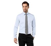 Vincenzo Boretti Camisa de Hombre, Corte Ajuste Recto/Regular-fit, 100% algodón, Manga-Larga, Cuello Kent, puño Reversible, con entredós de Contraste, Lisa, no Necesita Plancha Azul Claro 43-44