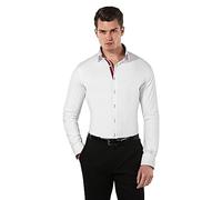 Vincenzo Boretti Camisa de Hombre, Muy Entallada (Body-fit), Mezcla de algodón, elástica y Muy Agradable, Manga-Larga, Cuello Kent, Lisa - fácil de Planchar (Easy Iron) Blanco/Vino Tinto 41-42
