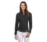 Vincenzo Boretti Camisa de Mujer, Corte Ligeramente más angosto, 100% algodón, Manga-Larga, Cuello cáliz, Lisa, fácil de Planchar, Elegante y clásica Negro 38