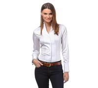 Vincenzo Boretti Camisa de Mujer, Corte Ligeramente más angosto, 100% algodón, Manga-Larga, Cuello cáliz, Lisa, fácil de Planchar, Elegante y clásica Blanco/Azul 36