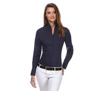 Vincenzo Boretti Camisa de Mujer, Corte Ligeramente más angosto, 100% algodón, Manga-Larga, Cuello cáliz, Lisa, fácil de Planchar, Elegante y clásica Azul Oscuro 34
