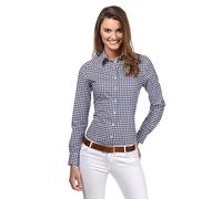 Vincenzo Boretti Camisa de Mujer, Corte Ligeramente más angosto, 100% algodón, Manga-Larga, Cuello Kent, de Cuadros, fácil de Planchar, Elegante y clásica Azul Oscuro/Blanco 36