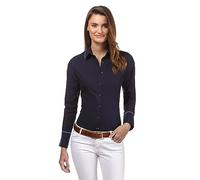 Vincenzo Boretti Camisa de Mujer, Corte Ligeramente más angosto, 100% algodón, Manga-Larga, Lisa, fácil de Planchar, Cuello Kent, Elegante y clásica Azul Oscuro 40