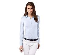 Vincenzo Boretti Camisa de Mujer Elegante y clásica, Ajustada Entallado (Slim-fit), Mezcla de algodón, Ligeramente elástica, Manga-Larga, Cuello Kent, Lisa - fácil de Planchar Azul Hielo 36