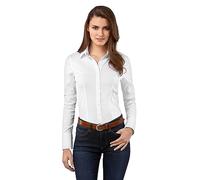 Vincenzo Boretti Camisa de Mujer Elegante y clásica, Ajustada Entallado (Slim-fit), Mezcla de algodón, Ligeramente elástica, Manga-Larga, Cuello Kent, Lisa - fácil de Planchar Blanco 40