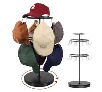 VINCOURNA Giratorio Organizador Gorras Para Mesas Con 20 Ganchos para Colgar Sombrero, Porta Gorras de 3 Niveles para Hasta 40 Sombreros, Sin Necesidad de Taladrar la Pared Apilable Colgador Gorras