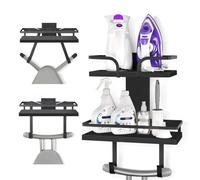 VINCOURNA Soporte Tabla Planchar, Colgador Tabla Planchar, Soporte Plancha Pared, Colgador Tabla de Planchars Pared de 2 Niveles con Ganchos Desmontables y Ajustables (en Forma de T&Y)