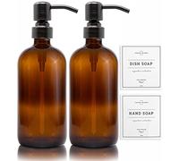 Vine Creations Dispensador de jabón de Vidrio ámbar, 2 Unidades, Botellas Gruesas de 16 onzas, Bomba de Acero Inoxidable a Prueba de óxido, Accesorios de Cocina y baño, dispensador de jabón de Mano,
