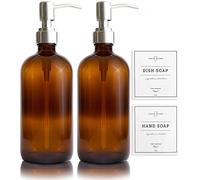 Vine Creations Dispensador de jabón de Vidrio ámbar, 2 Unidades, Botellas Gruesas de 16 onzas con Bomba de Acero Inoxidable a Prueba de óxido, Tarro Vintage Moderno de Granja, Accesorios de baño,