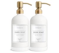 Vine Creations Dispensador de jabón de vidrio blanco, juego de 2 dispensadores de jabón de cocina con bomba de acero inoxidable, dispensadores de jabón de platos de 16 onzas y jabón de manos para baño