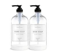 Vine Creations Dispensador de jabón de Vidrio Transparente, 2 Unidades, Botellas de Vidrio Gruesas de 16 onzas con Bomba de plástico Negro, decoración Moderna de Cocina, baño, Tarro dispensador de