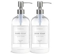 Vine Creations Dispensador de jabón de Vidrio Transparente, Juego de 2 dispensadores de jabón de Cocina con Bomba de Acero Inoxidable, dispensador de jabón de Manos de 16 onzas para baño, dispensador