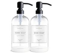 Vine Creations Dispensador de jabón de Vidrio Transparente, Juego de 2 dispensadores de jabón de Cocina con Bomba de Acero Inoxidable, dispensador de jabón de Manos de 16 onzas para baño, dispensador