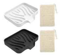 VINEST 2 Piezas Jabonera Baño de Silicona, Jaboneras de Silicona con Desagüe, Jabonera Ducha Antideslizante, Trae 2 Bolsas de Jabón de Sisal Natural, Soporte de Silicona para Baños Cocinas