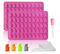 VINEST 4 Piezas Moldes Silicona per Osito Gominola, Antiadherentes Moldes de Silicona, Reutilizable Moldes de Osito Caramelos con Bolsitas de Dulces Cuentagotas para DIY Hacer Gomitas Caramelos
