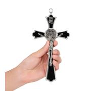 Vineten Black Enamel Crucifijo Muro Cross -Saint Benedict Metal Wall Art -Cross da bendicin y el regalo espiritual de sagrado -crucifijo para lo