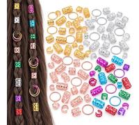 Vinfyiin Juego de 320 accesorios para el pelo para trenzas y rastas, joyas | Accesorios para el pelo en oro, plata, oro rosa y colorido, anillos ajustables para el pelo y clips para festivales