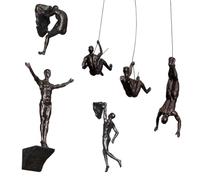 VINGAA Escultura de pared de hombre escalador, arte de pared de hombre escalador, decoración de pared de hombre escalador, juego de 6 piezas de resina 3D moderna decoración de pared de hombre