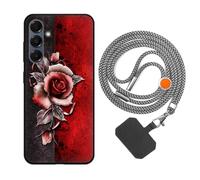vingarshern Funda Compatible con Samsung Galaxy A16 4G Carcasa Silicona Suave Marco,Anti-Choque Funda con Aesthetic Dibujos+1×Correa Colgante Ajustable,Rosa Roja