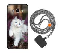vingarshern Funda Compatible con Samsung Galaxy J5 2016 Carcasa Silicona Suave Marco,Anti-Choque Funda con Aesthetic Dibujos+1×Correa Colgante Ajustable,Gato Blanco