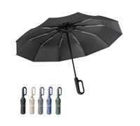 Vingspina Paraguas con hebilla de anillo, robusto, paraguas plegable automático, paraguas de bolsillo resistente a las tormentas, fácil de abrir y cerrar, días lluviosos y nevados, Negro
