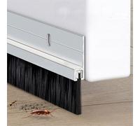 Vingspina Plata Burlete Bajo Puerta en Aluminio con Junta de Cepillo, Doble Fijación con Adhesivo y Tornillos, Longitud Se Puede Empalmar, Door Seal (Silver)