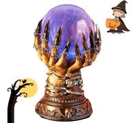 VINGVO Bola de Cristal de Halloween, Bola de Cristal Brillante, Decoración de Halloween, Bola de Cristal Celestial de Lujo en la Mano de Bruja, Lámpara de Bola de Plasma con Base para