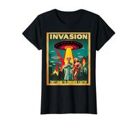 vinieron a conquistar la Tierra Camiseta gráfica económica, Mujer, Negro, L