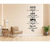 VINÍLATE pegatinas de pared decorativas con frase "Sonríe, vive, ama" | Negro | 15x30 cm