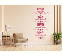 VINÍLATE pegatinas de pared decorativas con frase "Sonríe, vive, ama" | Rosa | 15x30 cm