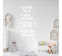 VINÍLATE vinilo adhesivo para decorar con frase “Sonríe cada día” | Color blanco | 15x30 cm