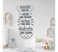 VINÍLATE vinilo adhesivo para decorar con frase “Sonríe cada día" | Color gris | 15x30 cm