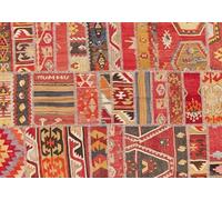 VINILIKO Design | Alfombra Vinílica Lisa Impresa - Timicua roja 140x200 cm - Interior y Exterior, Antideslizante, Impermeable, Lavable - Kilim Étnica - Varios Tamaños - Alfombra Vinilo Salón, Terraza