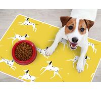 VINILIKO Design | Alfombrilla Impermeable Vinílica para comedero de Mascota, dálmatas Amarillo 48x75 cm - Alfombra Vinilo, Antideslizante, Resistente y Lavable