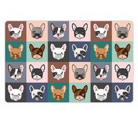 VINILIKO Design | Alfombrilla Impermeable Vinílica para comedero de Mascota, French Bulldog Faces 48x75 cm - Alfombra Vinilo, Antideslizante, Resistente y Lavable