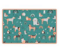 VINILIKO Design | Alfombrilla Impermeable Vinílica para comedero de Mascota, Happy Dogs Day in Green 48x75 cm - Alfombra Vinilo, Antideslizante, Resistente y Lavable