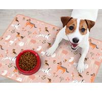 VINILIKO Design | Alfombrilla Impermeable Vinílica para comedero de Mascota, Happy Dogs Day (in Pink) 48x75 cm - Alfombra Vinilo, Antideslizante, Resistente y Lavable