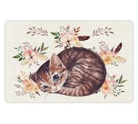 VINILIKO Design | Alfombrilla Impermeable Vinílica para comedero de Mascota, Sweet Cat 48x75 cm - Alfombra Vinilo, Antideslizante, Resistente y Lavable