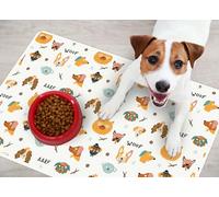 VINILIKO Design | Alfombrilla Impermeable Vinílica para comedero de Mascota, Woof 48x75 cm - Alfombra Vinilo, Antideslizante, Resistente y Lavable