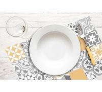 VINILIKO Design | Set de 4 Individuales de Mesa de Vinilo Collage con Amarillo 30x45 cm - Pack de 4, Salvamantel, Impermeable, Lavable, Antimanchas, Antideslizante