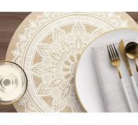 VINILIKO Design | Set de 4 Individuales de Mesa de Vinilo Mandala Amit diámetro 40 cm - Pack de 4, Salvamantel, Impermeable, Lavable, Antimanchas, Antideslizante