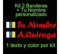 VINILIN - Pegatina Vinilo Bandera Canarias + tu nombre - Bici, Casco, Pala De Padel, Monopatin, Coche, etc. Kit de dos Vinilos (Rojo)