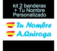 Vinilin Pegatina Vinilo Bandera España + tu Nombre - Bici, Casco, Pala De Padel, Monopatin, Coche, Moto, etc. Kit de Dos Vinilos (Azul Claro)