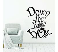 Vinilo adhesivo de pared con cita en inglés "Down the Rabbit Hole" (45 cm x 36 cm)