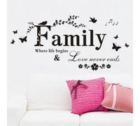 Vinilo adhesivo de pared con texto en inglés "Family Saying Wall Sticker Family Where Life Begins & Love Never Ends Family Wall Decal Black Words Wall Sticker Mural DIY Vinyl Lettering Art Decal Quote Sticker.